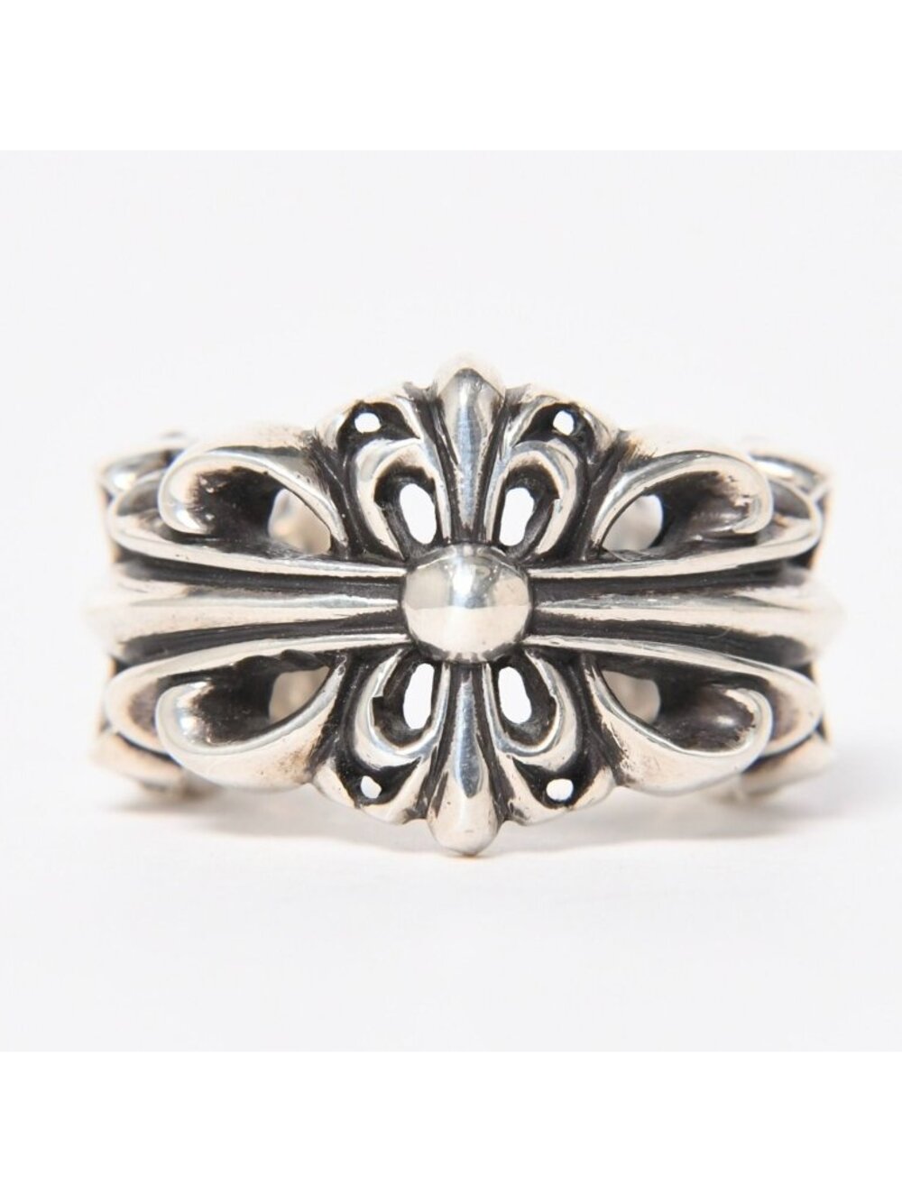 Chrome Hearts Double Floral Cloth Sling Ring Cross 925 Sterling Silver